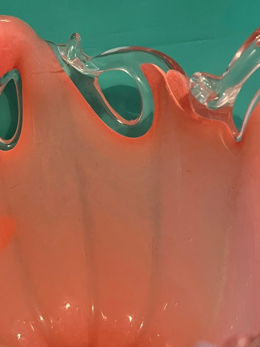 Murano Coral Pink Italian Art Glass Splash Wave Bowl